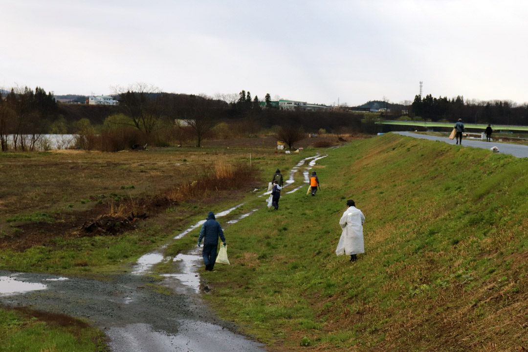 米代川河川敷での作業（栄地区）