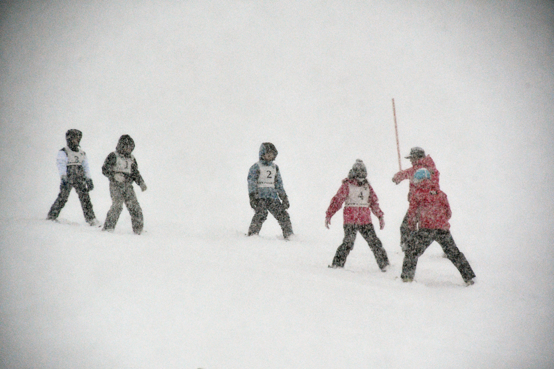 指導をうけながらスキー体験する子どもたち