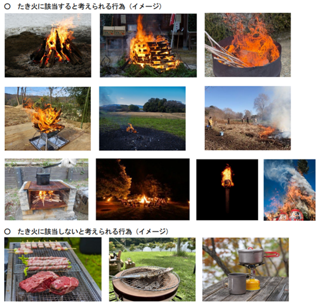 たき火に該当する・しないイメージ画像