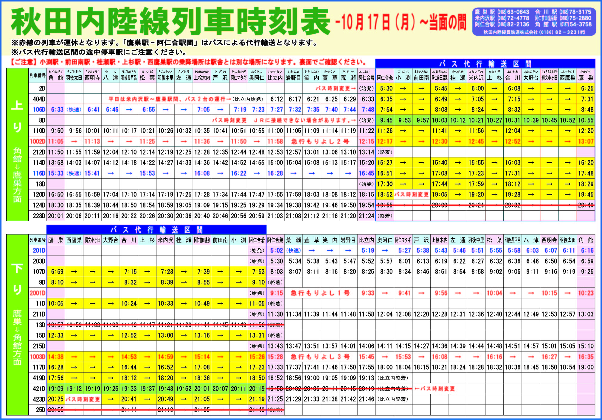 列車運転時刻表 昭和57年11月15日改正 秋田鉄道管理局 令和5年7月22日より秋田内陸線の時刻改正を行います | 北秋田市